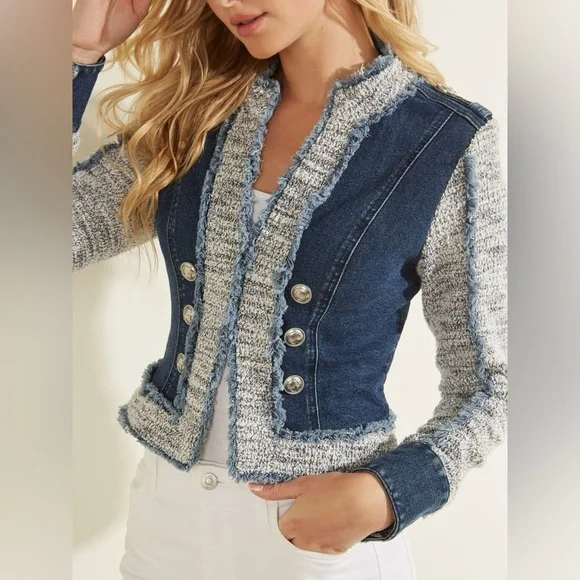 NWT!Guess Tweed Denim Jacket - Picture 1 of 3